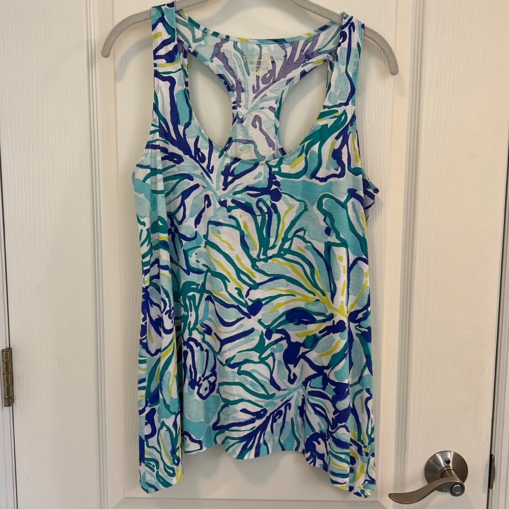 Lilly Pulitzer Monterey Tank, Poolside Blue Stay Cool, size small